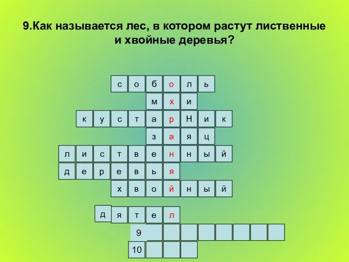 9.Как называется лес, в котором растут лиственные и хвойные деревья?