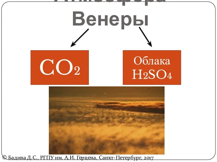 Атмосфера Венеры CO2 Облака H2SO4 © Бадина Д.С., РГПУ им. А.И. Герцена, Санкт-Петербург, 2017