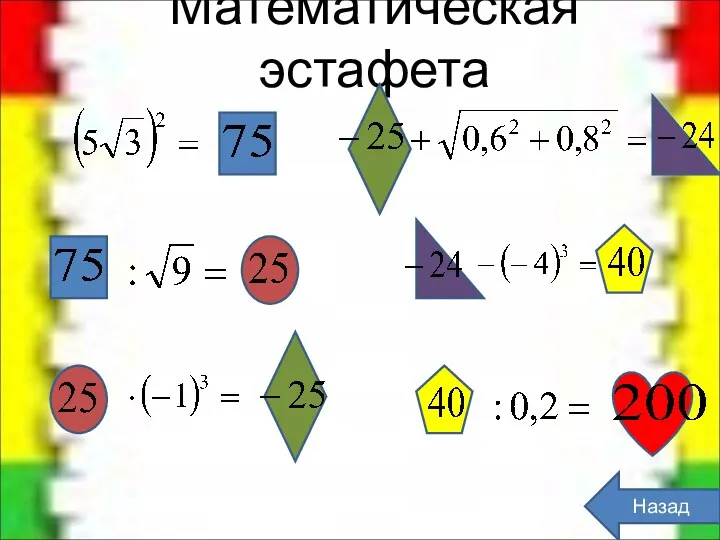 Математическая эстафета Назад