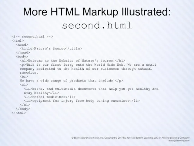 More HTML Markup Illustrated: second.html Nature's Source Welcome to the