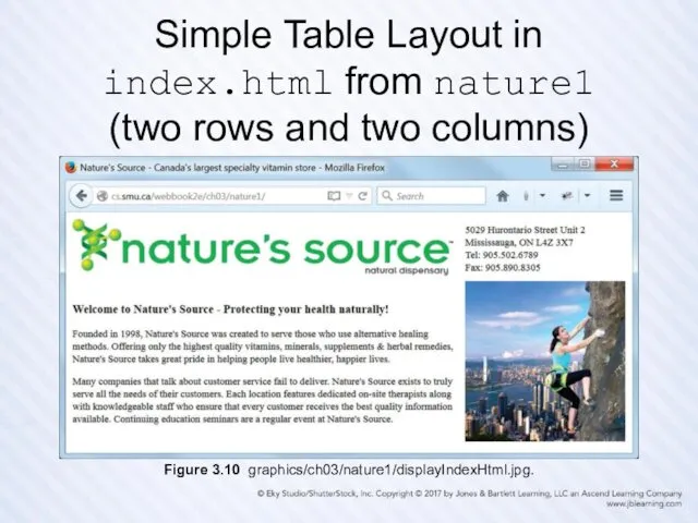 Simple Table Layout in index.html from nature1 (two rows and two columns) Figure 3.10 graphics/ch03/nature1/displayIndexHtml.jpg.