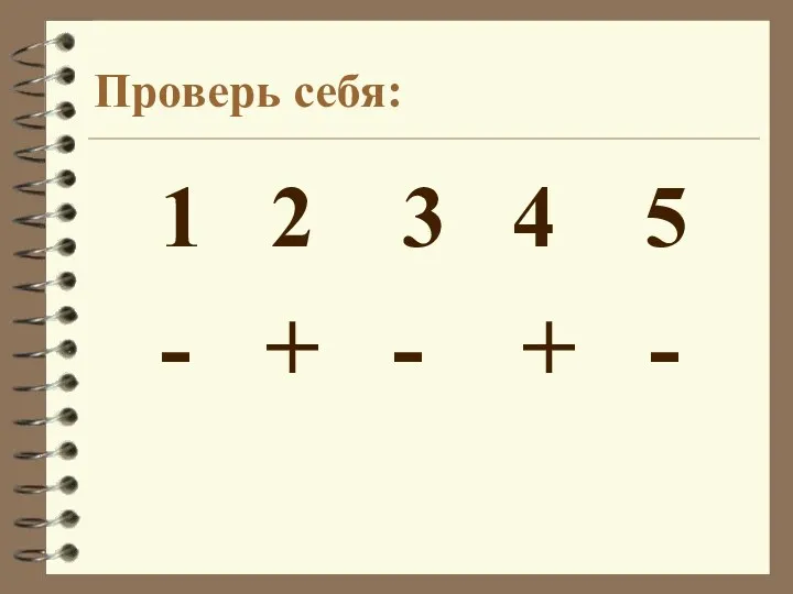 Проверь себя: 1 2 3 4 5 - + - + -