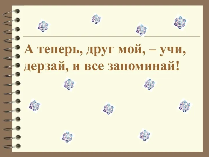 А теперь, друг мой, – учи, дерзай, и все запоминай!