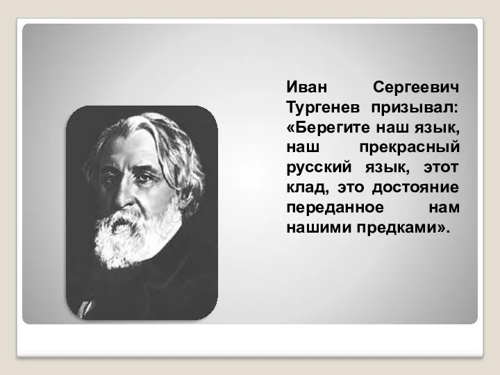 Иван Сергеевич Тургенев призывал: «Берегите наш язык, наш прекрасный русский язык, этот клад,