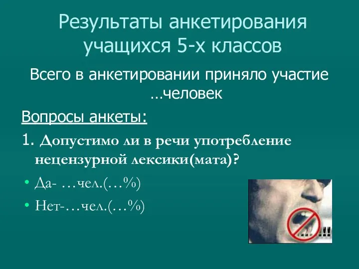 Результаты анкетирования учащихся 5-х классов Всего в анкетировании приняло участие