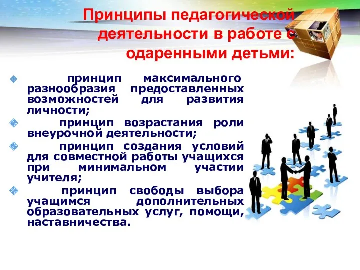 Принципы педагогической деятельности в работе с одаренными детьми: принцип максимального