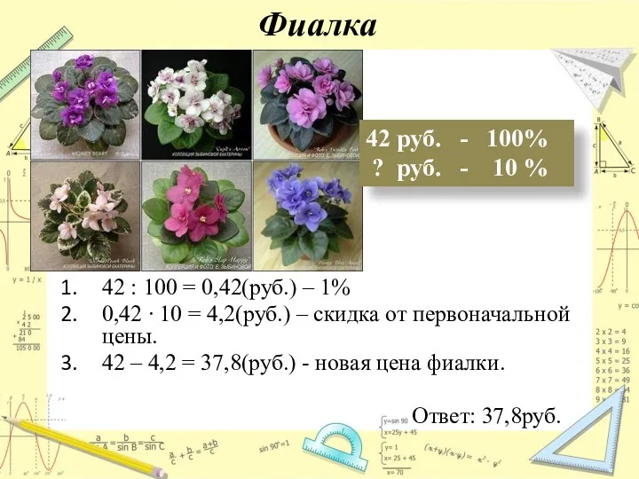 Фиалка 42 руб. - 100% ? руб. - 10 %