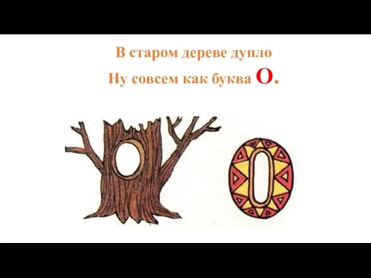 В старом дереве дупло Ну совсем как буква О.