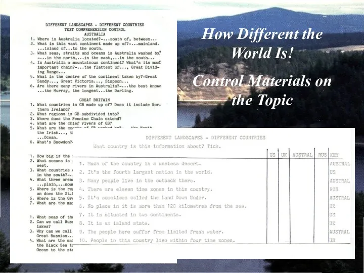 How Different the World Is! Control Materials on the Topic