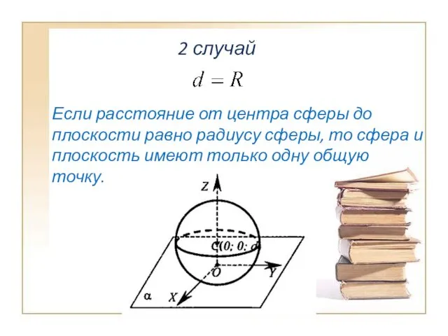 2 случай Если расстояние от центра сферы до плоскости равно