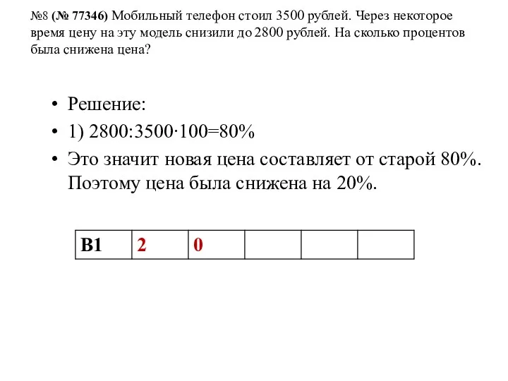№8 (№ 77346) Мобильный телефон стоил 3500 рублей. Через некоторое