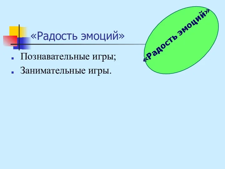 «Радость эмоций» Познавательные игры; Занимательные игры. «Радость эмоций»