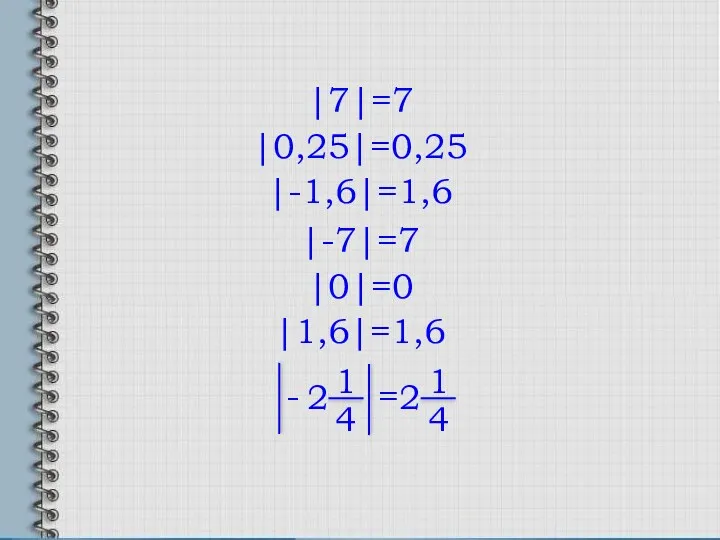 1 4 2 - 1 4 2 = |7|=7 |0,25|=0,25 |-1,6|=1,6 |-7|=7 |0|=0 |1,6|=1,6