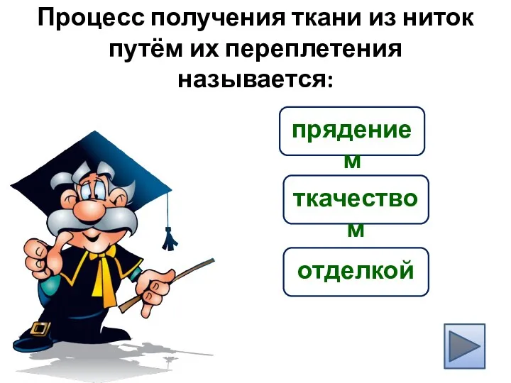 Процесс получения ткани из ниток путём их переплетения называется: