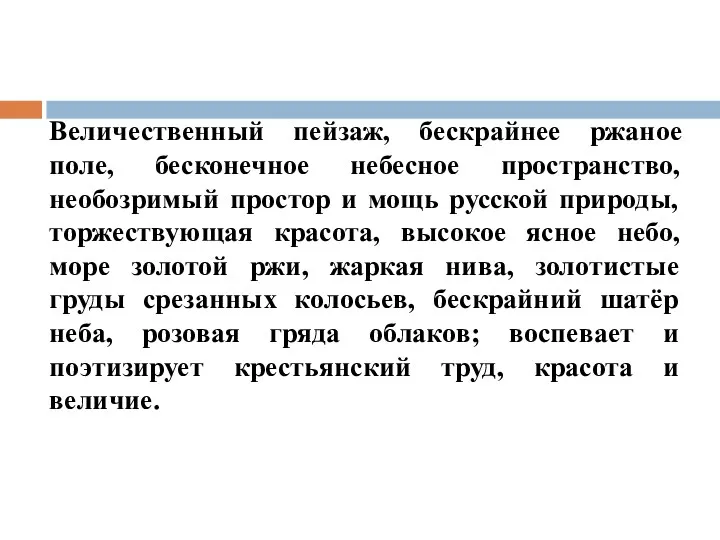 Величественный пейзаж, бескрайнее ржаное поле, бесконечное небесное пространство, необозримый простор