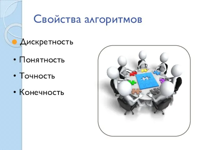 Свойства алгоритмов Дискретность Понятность Точность Конечность