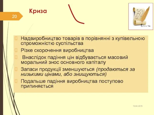 Криза Надвиробництво товарів в порівнянні з купівельною спроможністю суспільства Різке