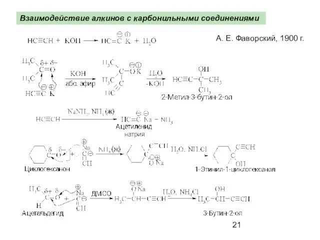 Взаимодействие алкинов с карбонильными соединениями А. Е. Фаворский, 1900 г.