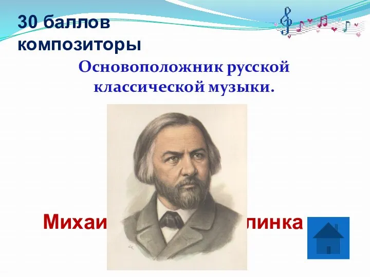 30 баллов композиторы Основоположник русской классической музыки. Михаил Иванович Глинка