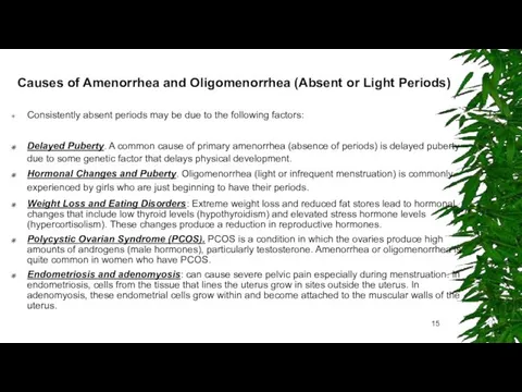 Causes of Amenorrhea and Oligomenorrhea (Absent or Light Periods) Consistently