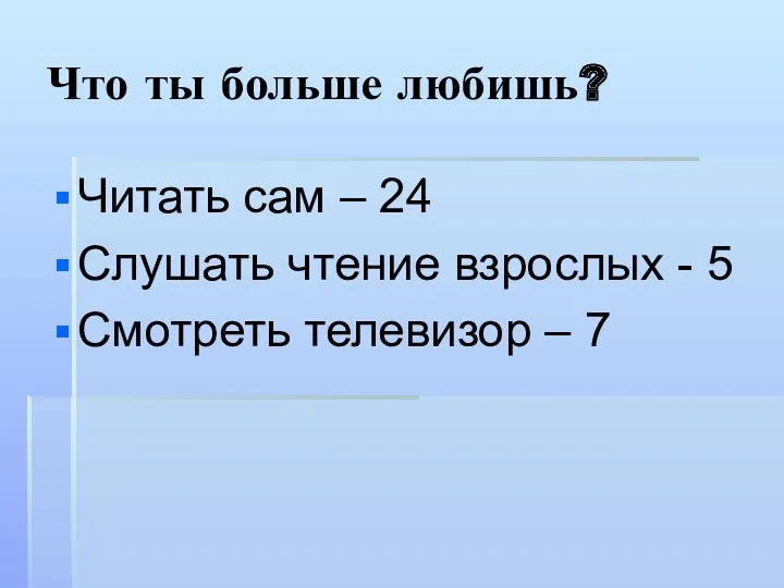 Что ты больше любишь? Читать сам – 24 Слушать чтение