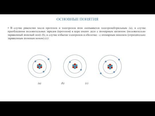 ОСНОВНЫЕ ПОНЯТИЯ • В случае равенства числа протонов и электронов