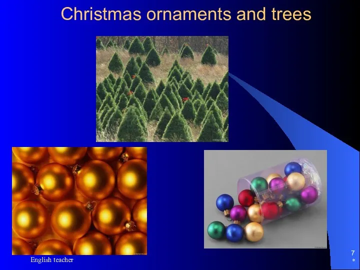 * English teacher Christmas ornaments and trees