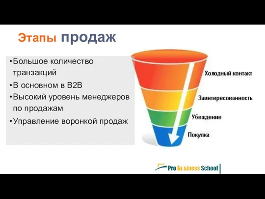 Большое количество транзакций В основном в В2В Высокий уровень менеджеров