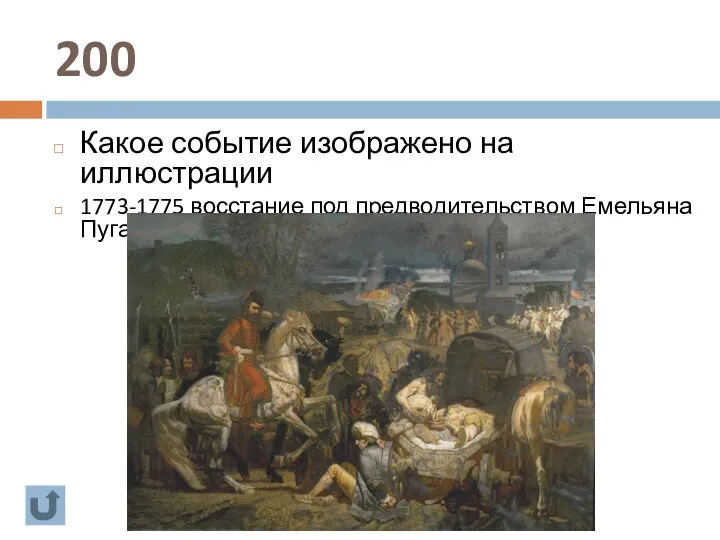 200 Какое событие изображено на иллюстрации 1773-1775 восстание под предводительством Емельяна Пугачева