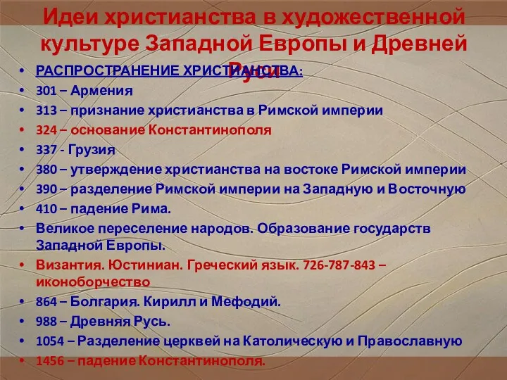 Идеи христианства в художественной культуре Западной Европы и Древней Руси