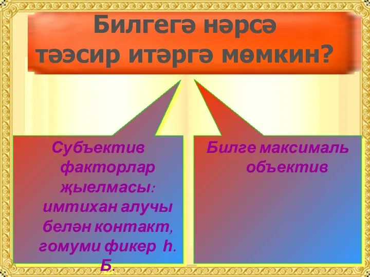 Билге максималь объектив Субъектив факторлар җыелмасы: имтихан алучы белән контакт,