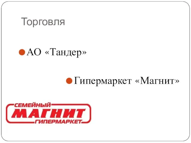 Торговля АО «Тандер» Гипермаркет «Магнит»