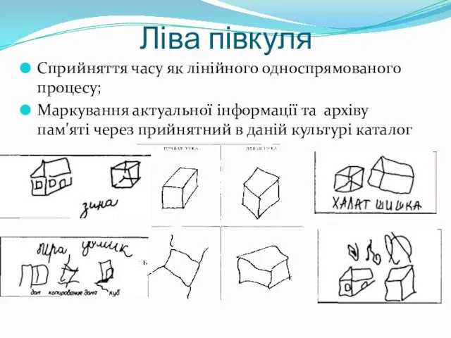 Ліва півкуля Сприйняття часу як лінійного односпрямованого процесу; Маркування актуальної