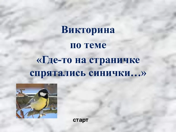 Викторина по теме «Где-то на страничке спрятались синички…» старт