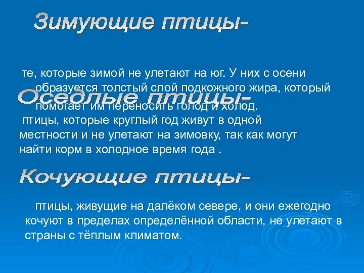 те, которые зимой не улетают на юг. У них с