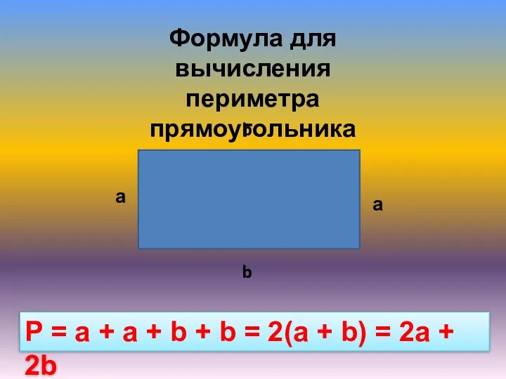 а b b а Формула для вычисления периметра прямоугольника P
