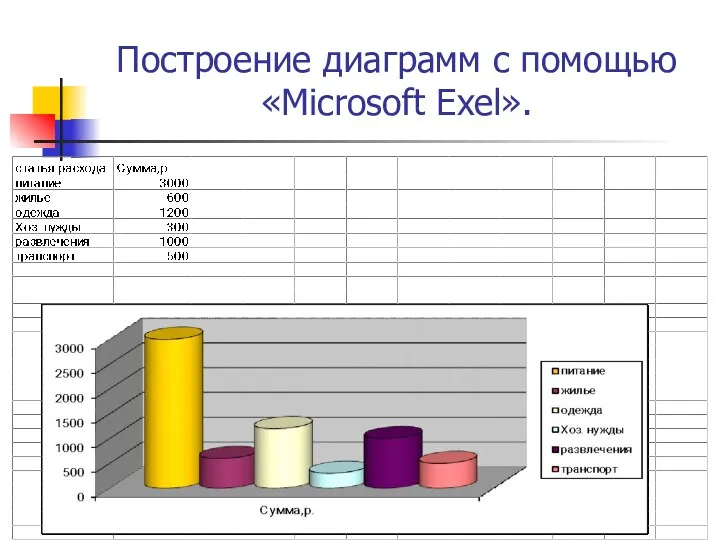 Построение диаграмм с помощью «Microsoft Exel».