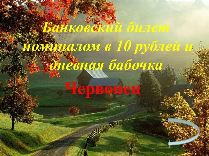 Банковский билет номиналом в 10 рублей и дневная бабочка Червонец