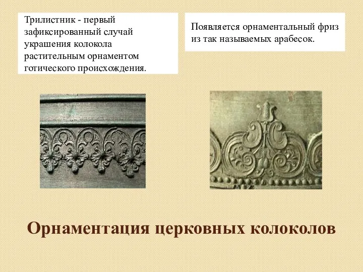 Орнаментация церковных колоколов Трилистник - первый зафиксированный случай украшения колокола