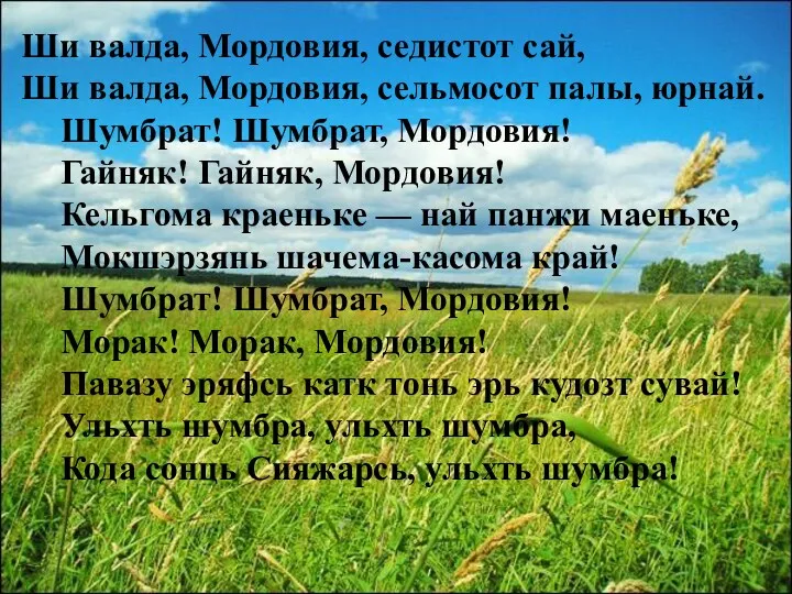 Ши валда, Мордовия, седистот сай, Ши валда, Мордовия, сельмосот палы,