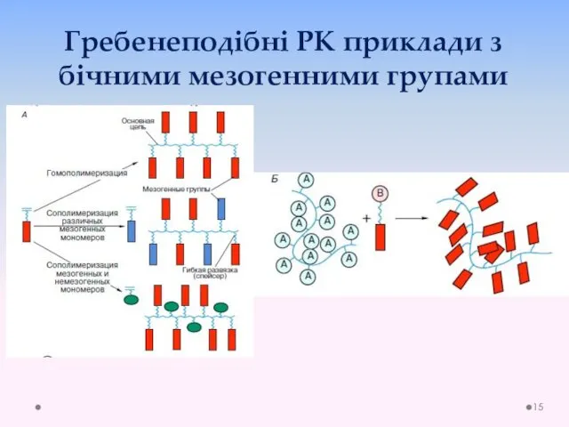 Гребенеподібні РК приклади з бічними мезогенними групами