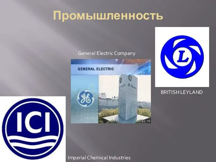 Промышленность Imperial Chemical Industries BRITISH LEYLAND General Electric Company