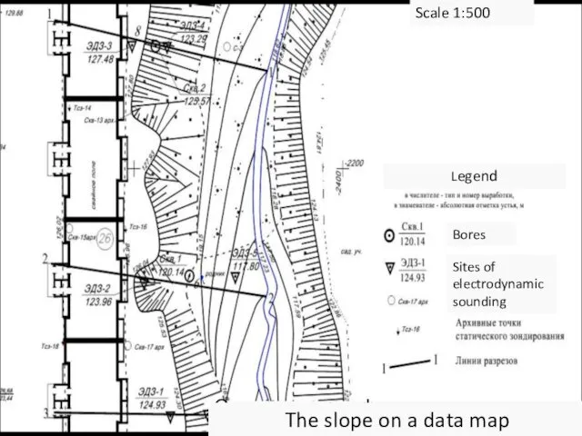 Склон на карте фактического материала The slope on a data