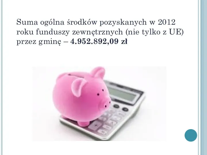 Suma ogólna środków pozyskanych w 2012 roku funduszy zewnętrznych (nie