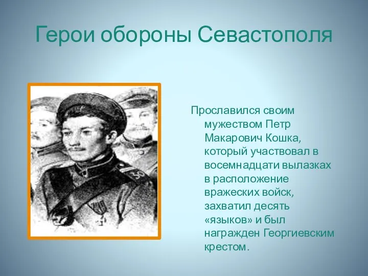 Герои обороны Севастополя Прославился своим мужеством Петр Макарович Кошка, который