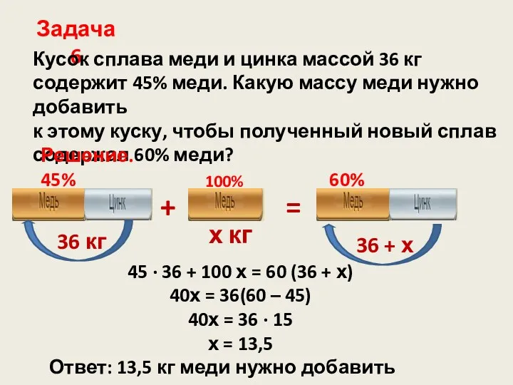 Задача 6 Кусок сплава меди и цинка массой 36 кг