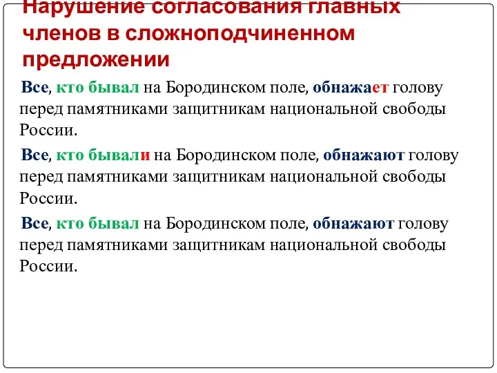 Нарушение согласования главных членов в сложноподчиненном предложении Все, кто бывал