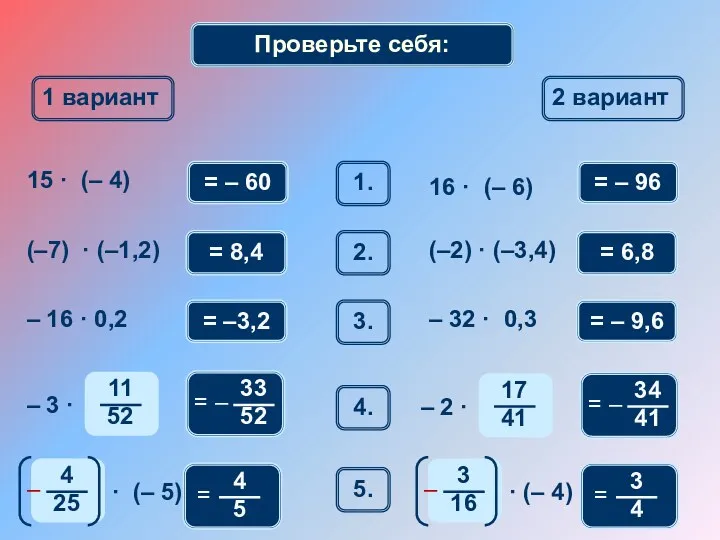 Математический диктант 1 вариант 2 вариант 1. 15 · (–