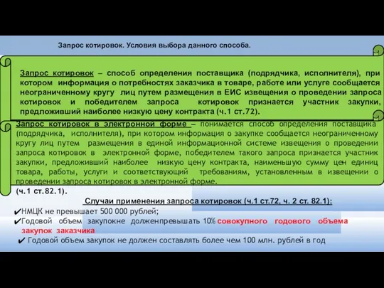 Запрос котировок. Условия выбора данного способа. Запрос котировок – способ