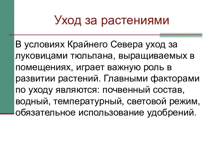 Уход за растениями В условиях Крайнего Севера уход за луковицами